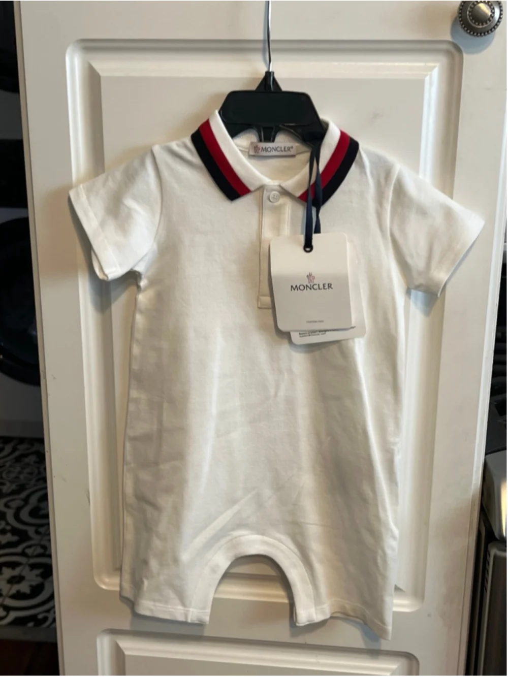 NWT MONCLER White Stretch Cotton Piqué Polo Romper 9/12 Months